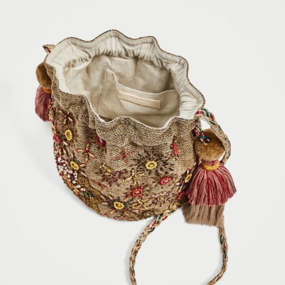 Zara beaded bucket jute tassel mini crossbody bag - Picture 2 of 8